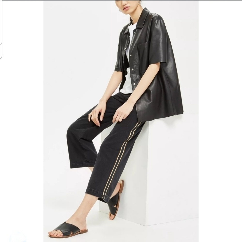 Topshop Black wide leg side stripe Moto Jeans